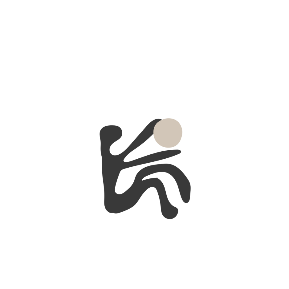 alchemy for all logo. Small black abstract figure reaching for sun shaped circular shape